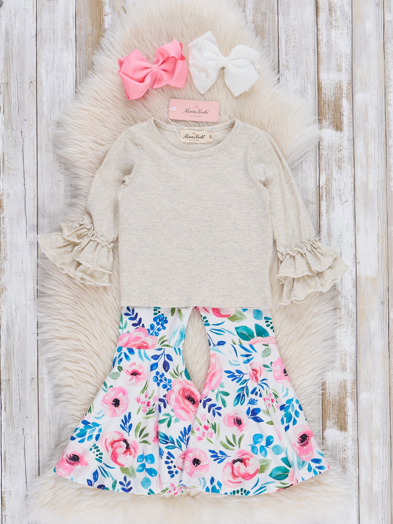 Watercolor Garden Bell Bottoms 3 Piece Set - Marie Nicole Clothing