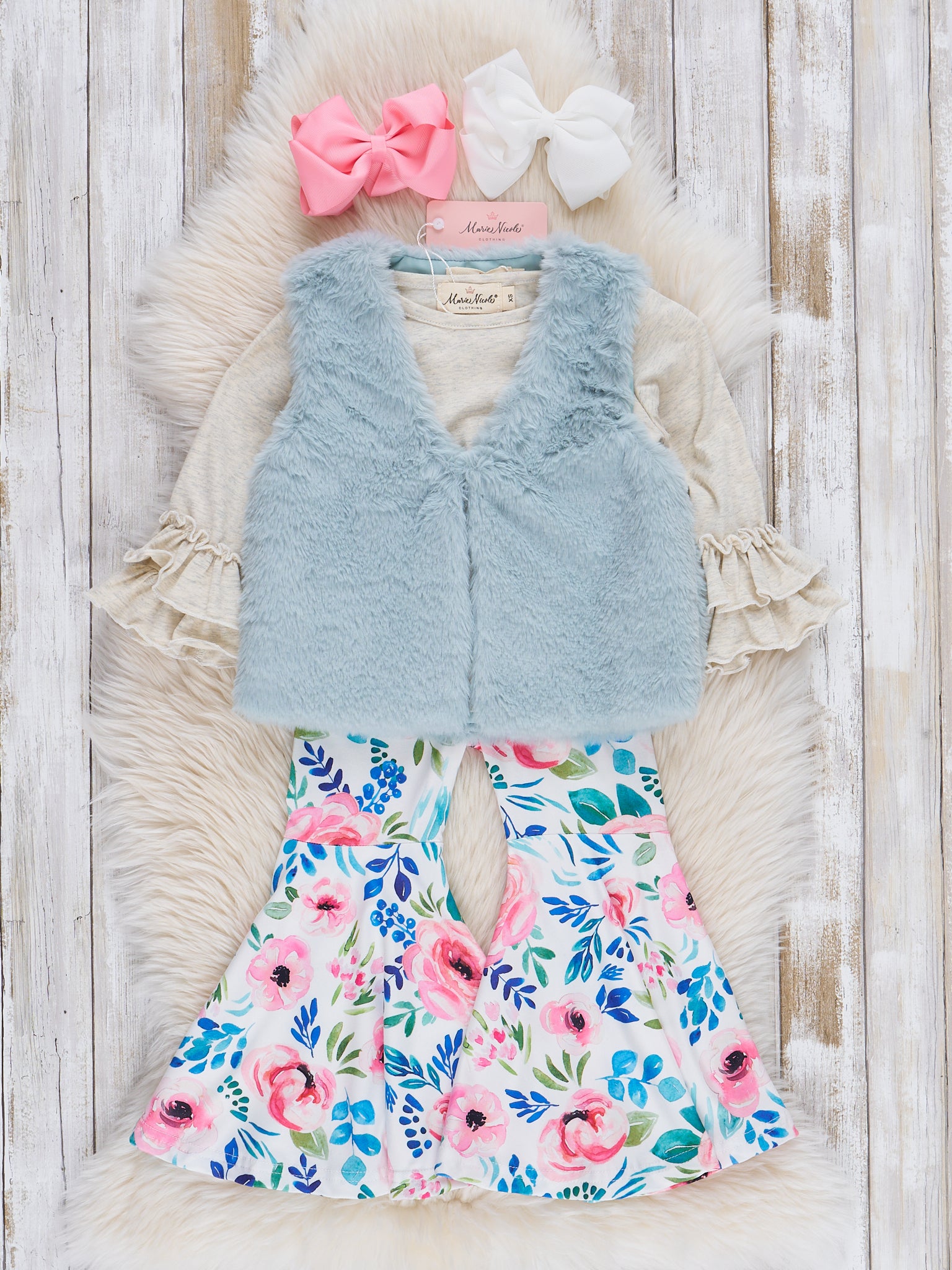 Watercolor Garden Bell Bottoms 3 Piece Set - Marie Nicole Clothing