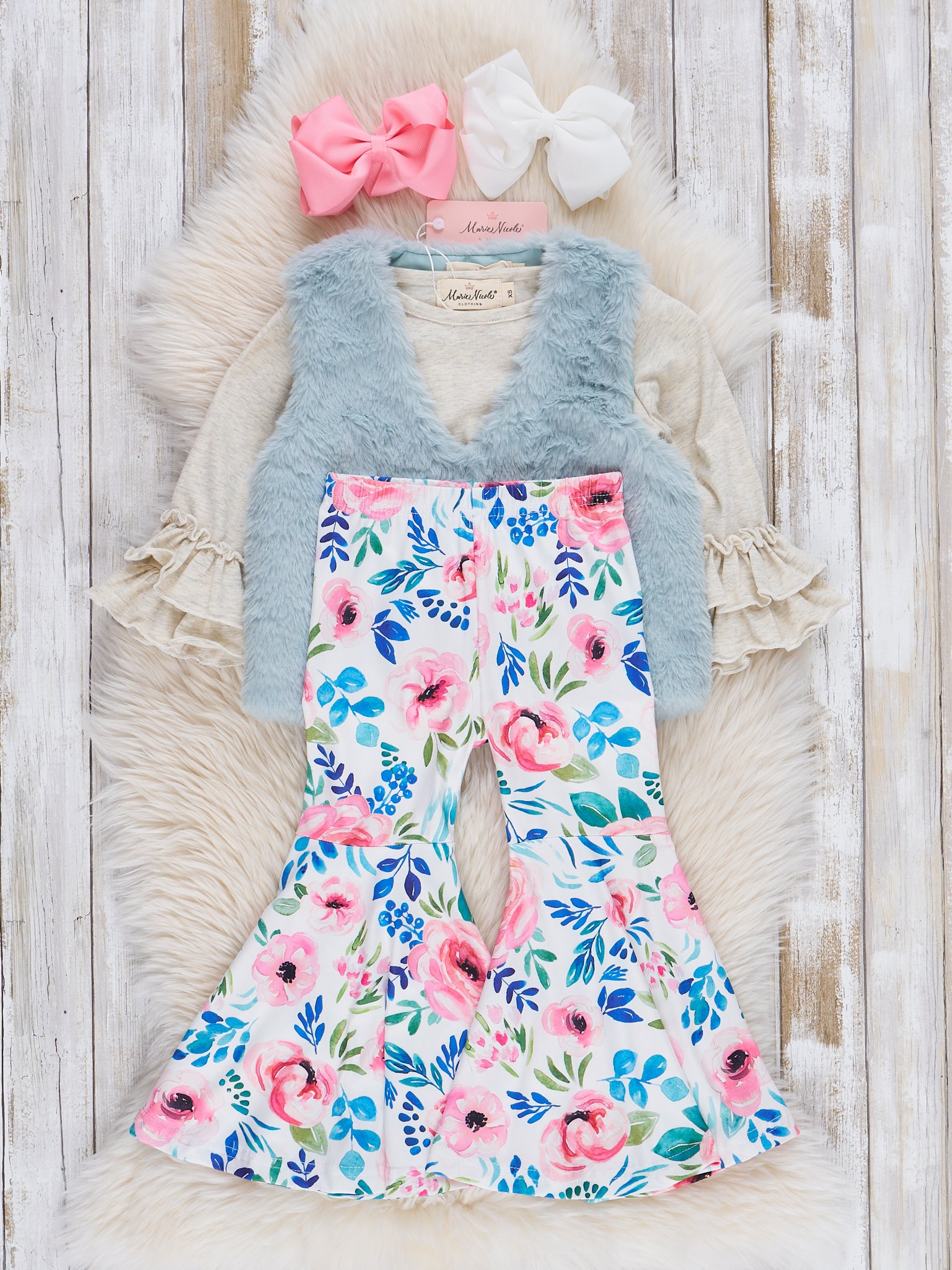 Watercolor Garden Bell Bottoms 3 Piece Set - Marie Nicole Clothing