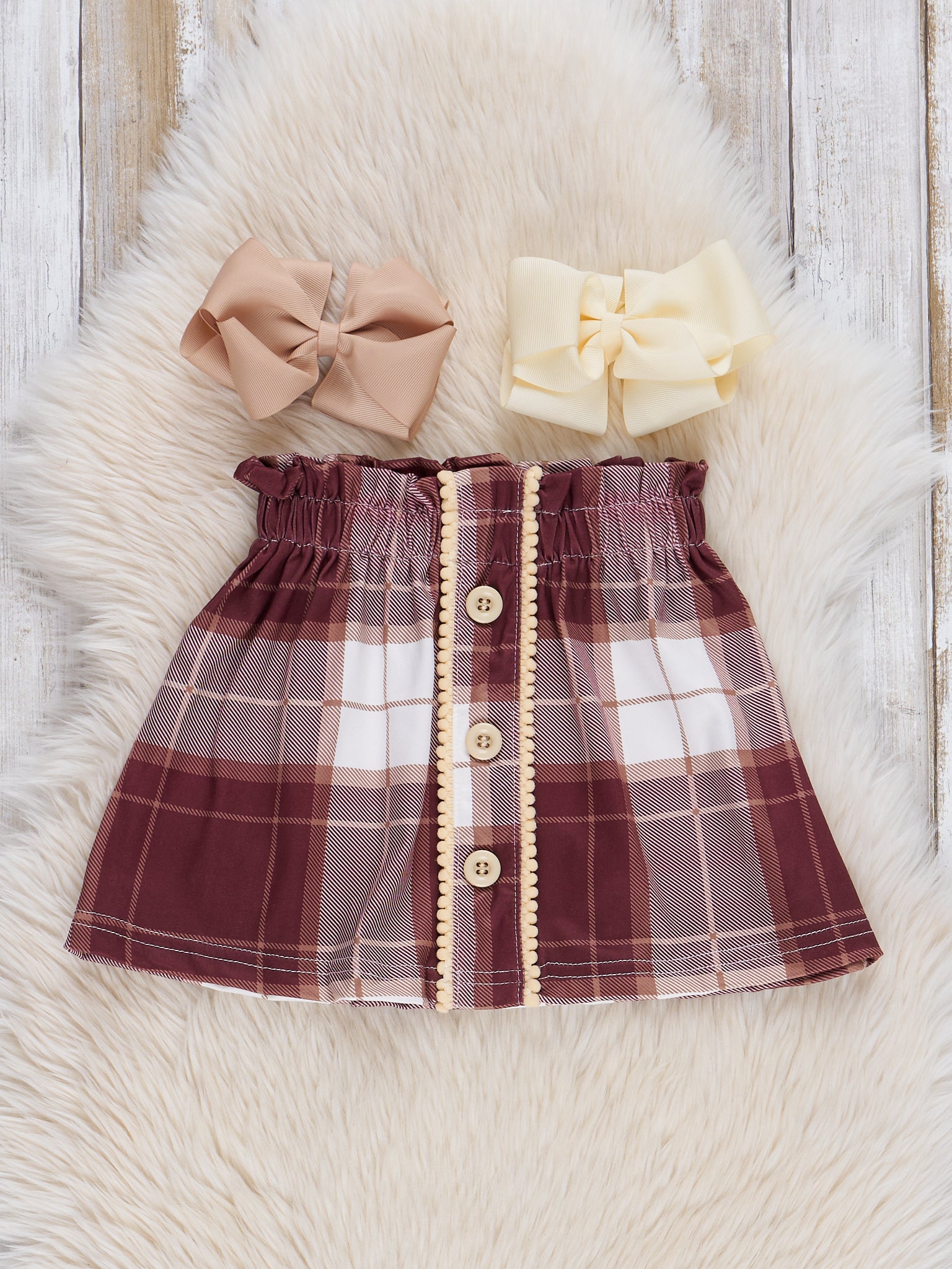 Brown Cozy Plaid Skirt Set - Marie Nicole Clothing