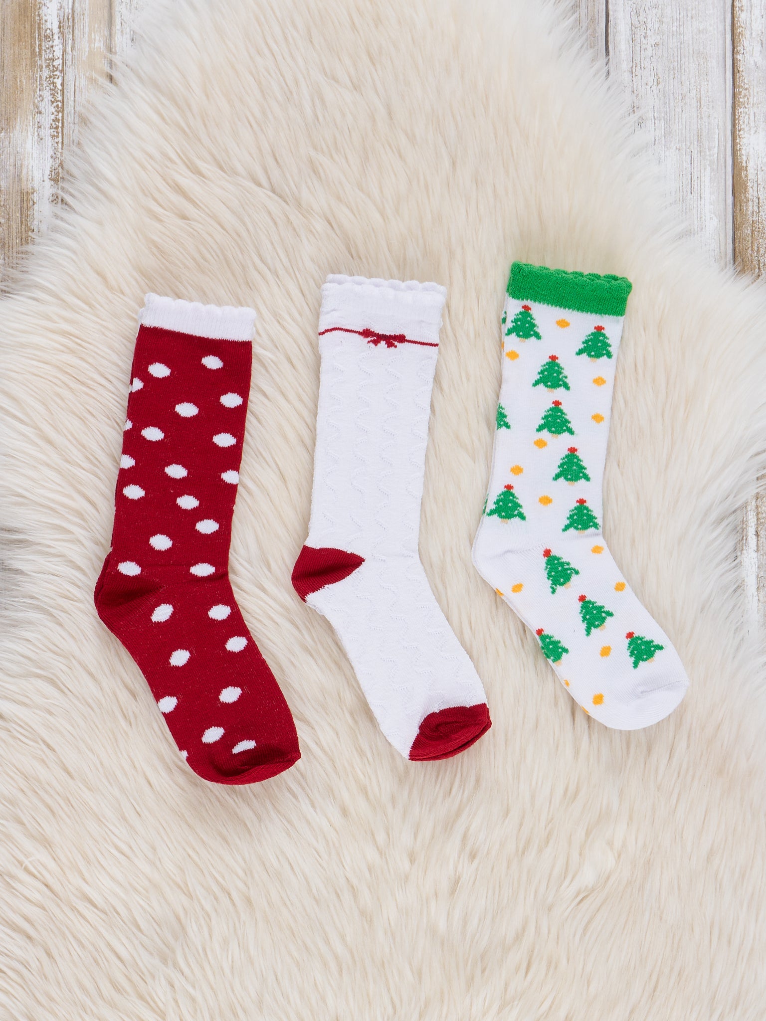 Christmas Scallop Hem Knee Socks - 3 Pack - Marie Nicole Clothing