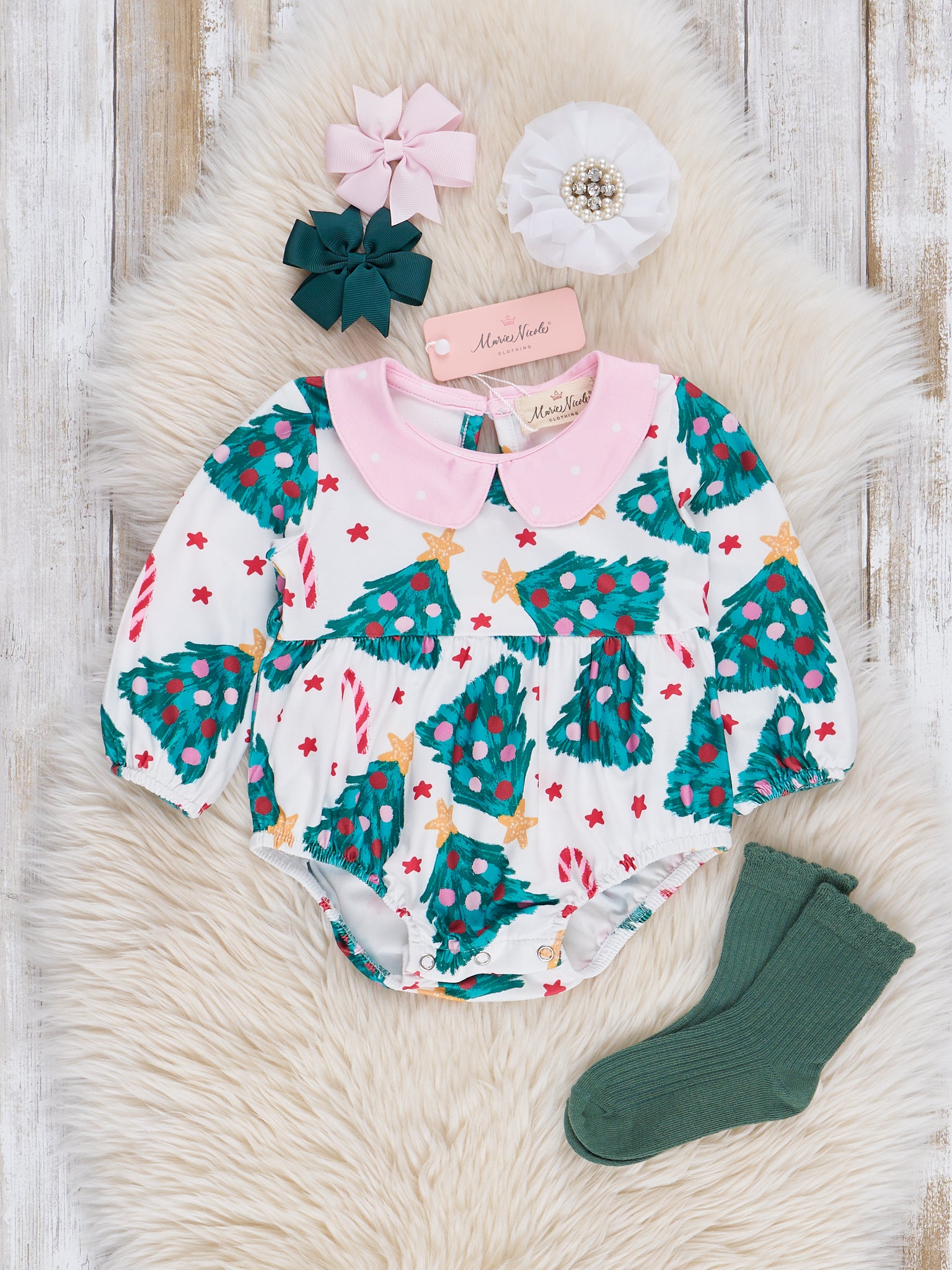 Pink Dots & Evergreens Bubble Romper - Marie Nicole Clothing