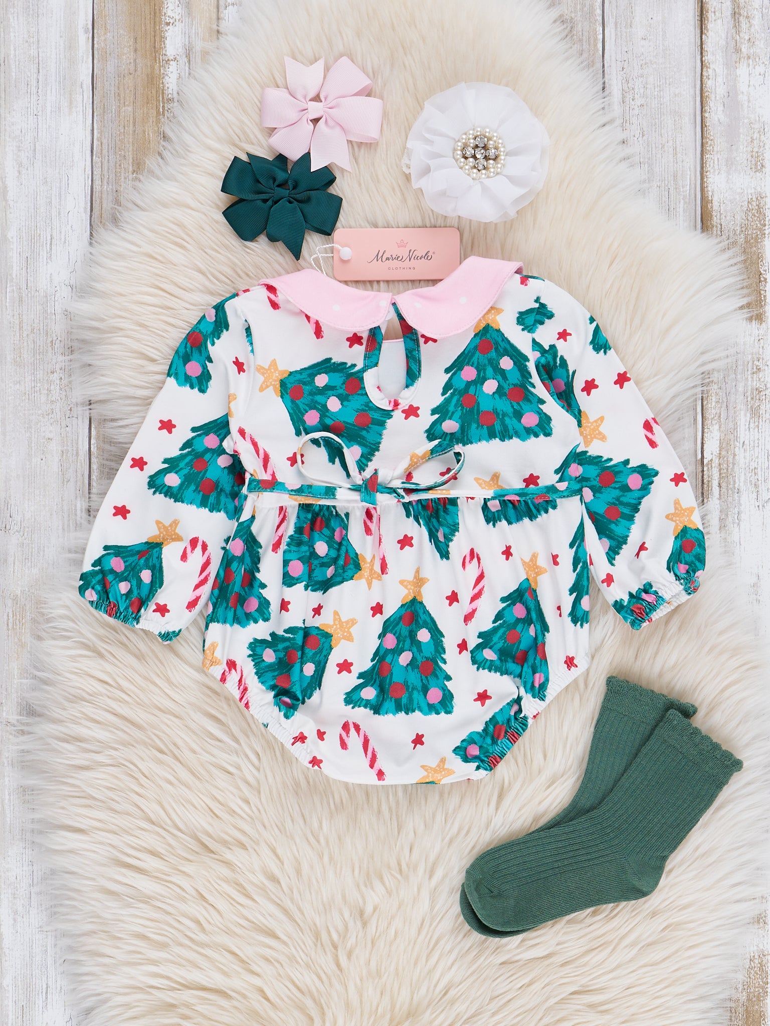 Pink Dots & Evergreens Bubble Romper - Marie Nicole Clothing