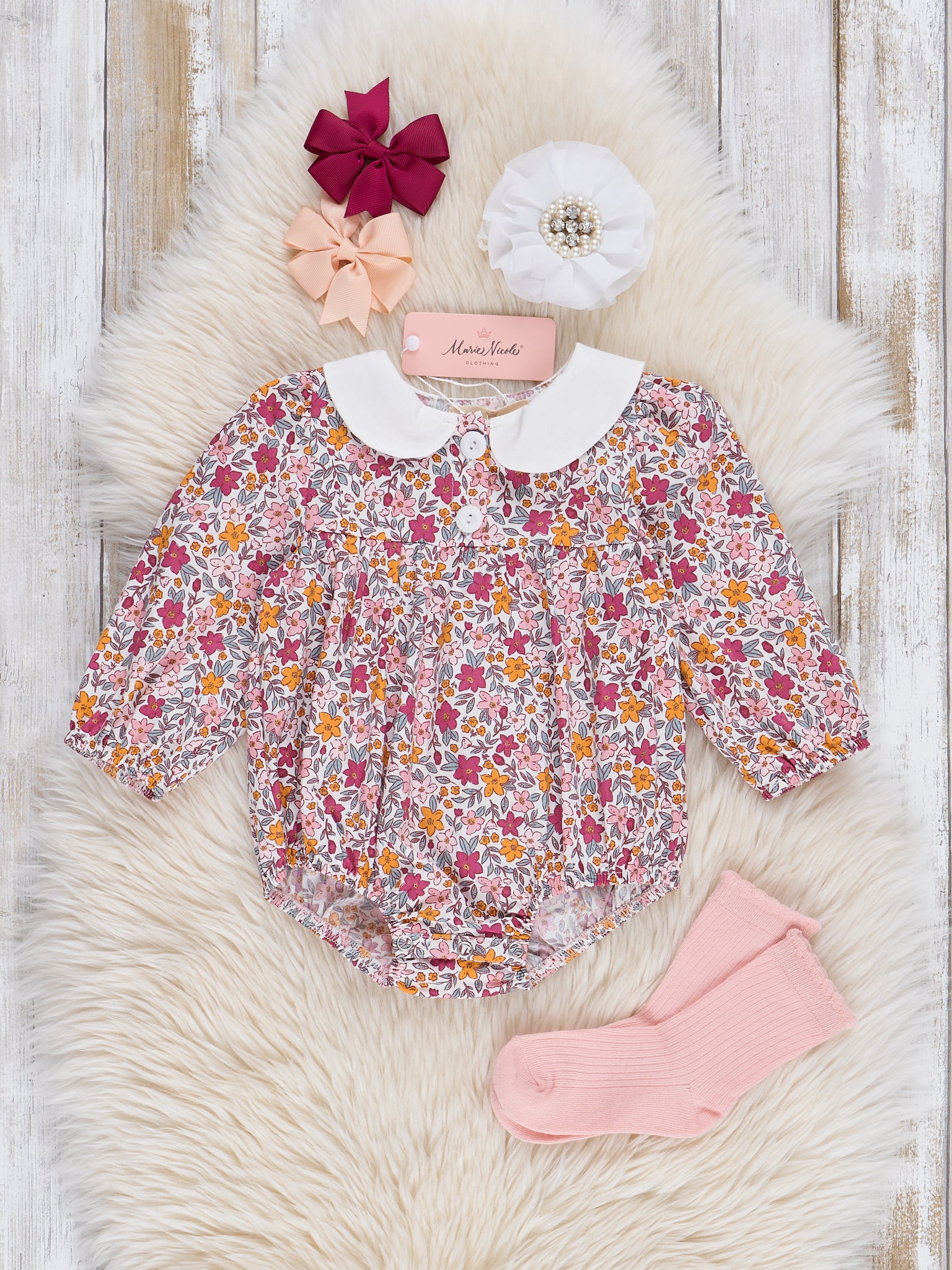 Mulberry Vintage Florals Bubble Romper - Marie Nicole Clothing