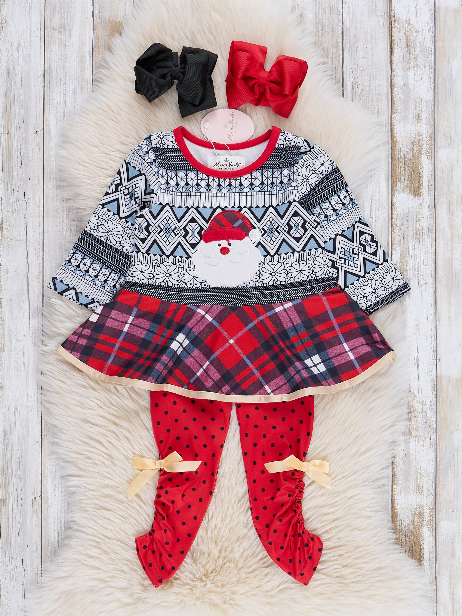 Grey & Red Embroidered Santa Ruffle Outfit - Marie Nicole Clothing