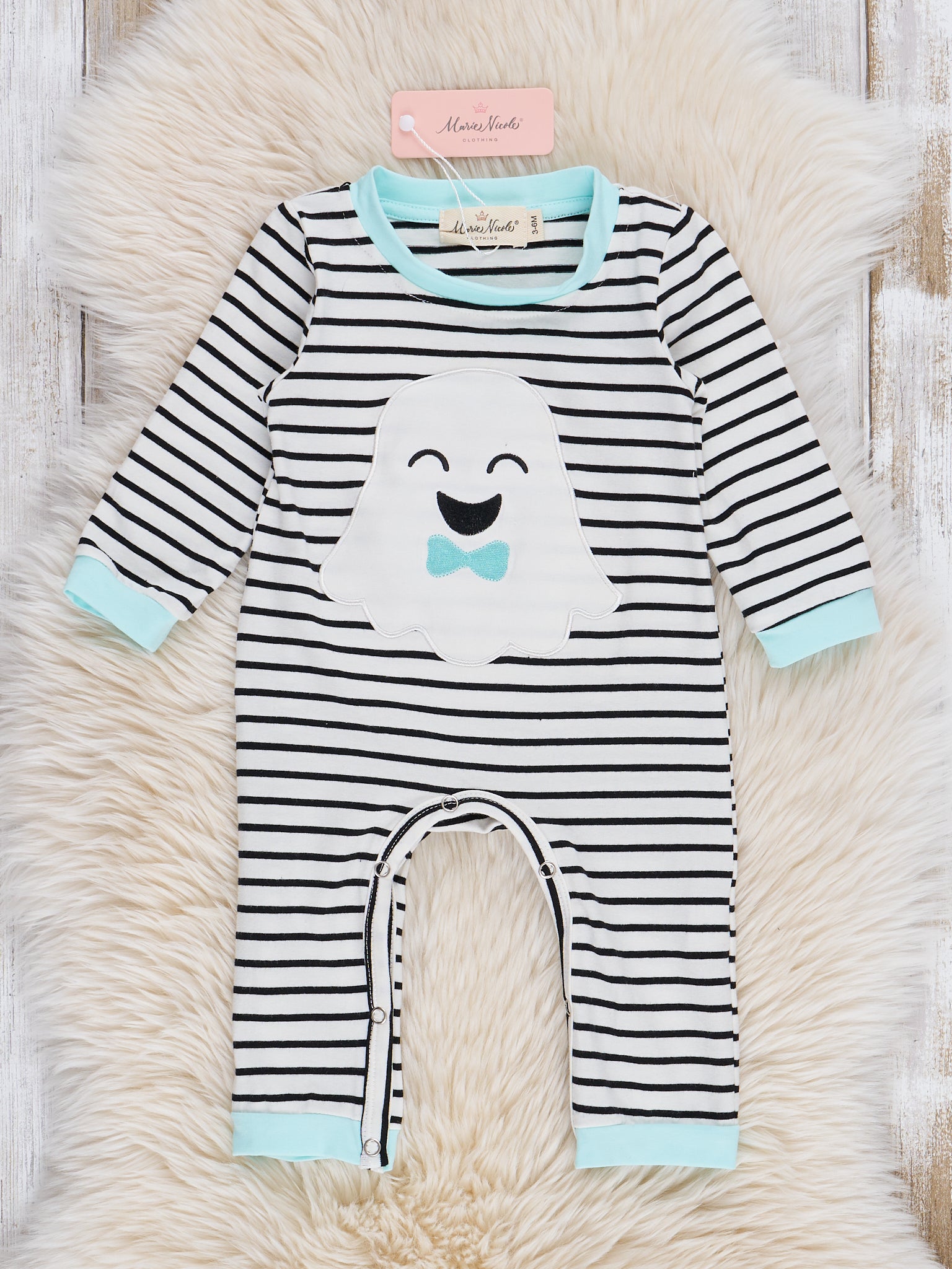Happy Ghost Striped Romper - Marie Nicole Clothing