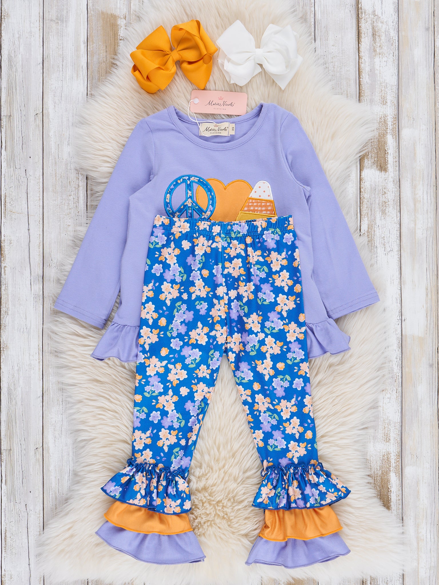 Peace, Love, & Candy Corn Ruffle Outfit - Marie Nicole Clothing