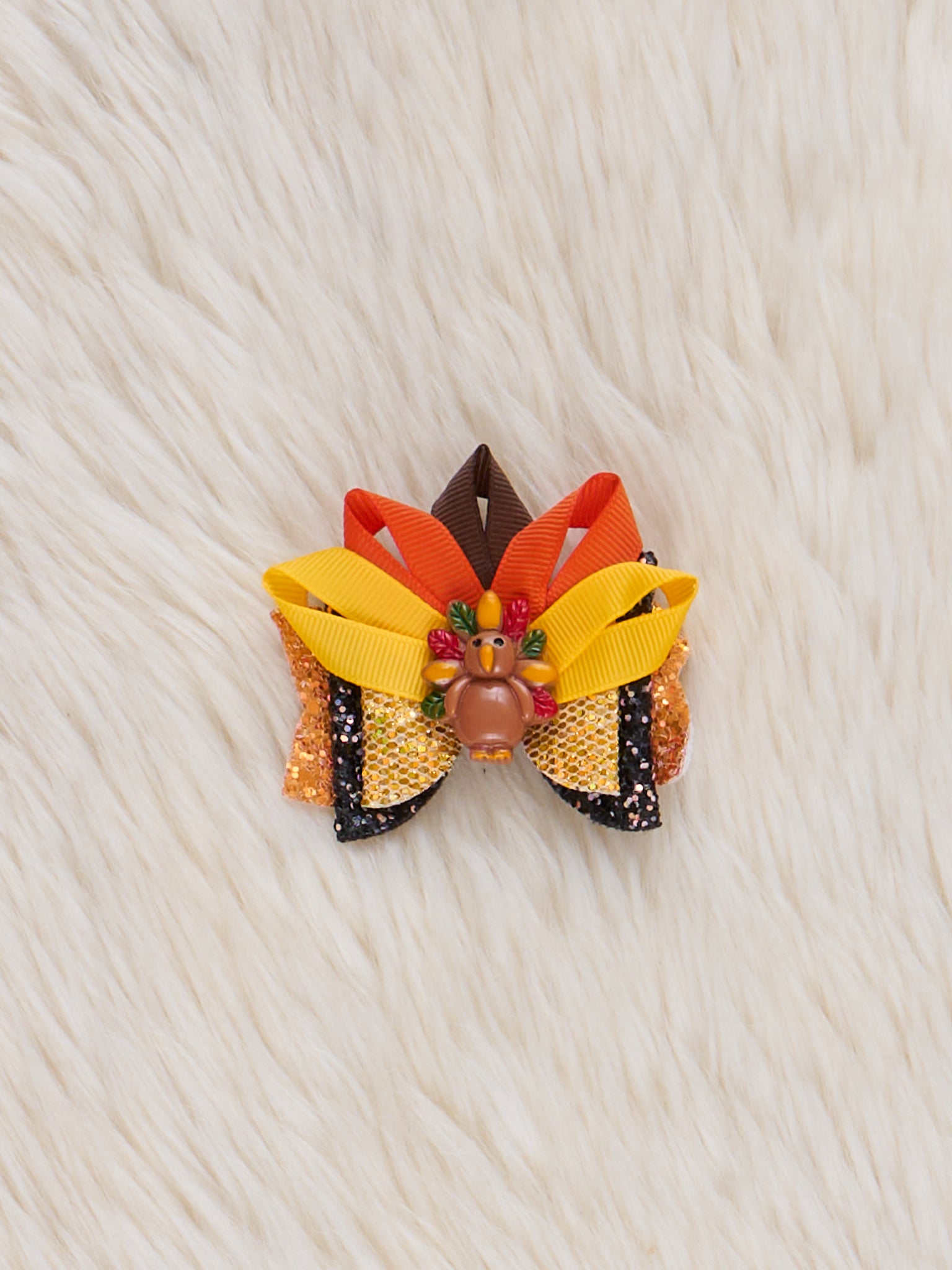 Yellow & Gold Sparkle Turkey Bow - Marie Nicole Clothing