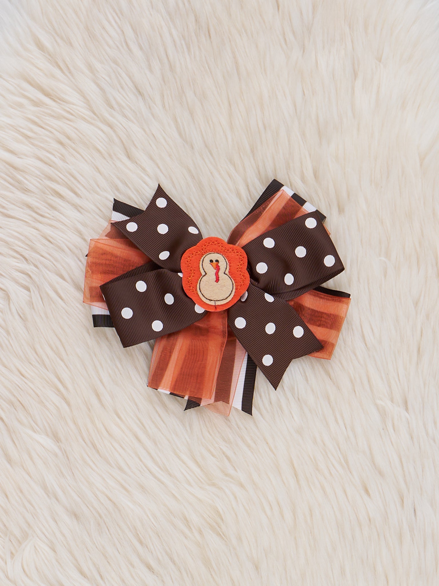Polka Dot Turkey Ribbon Bow - Marie Nicole Clothing