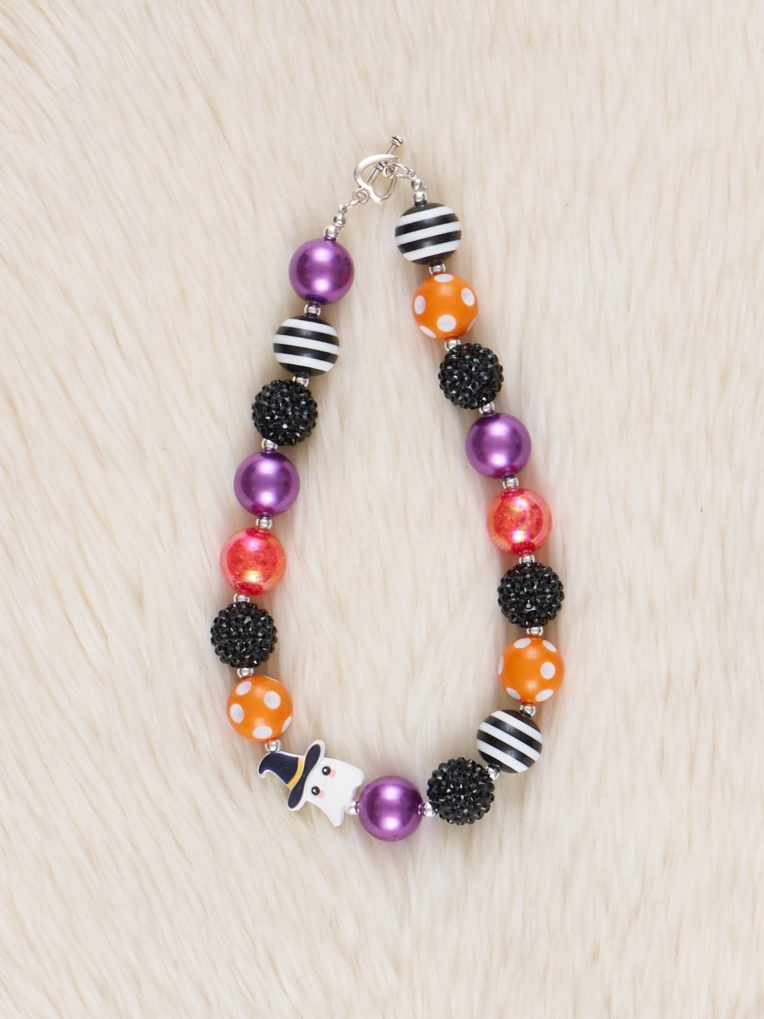 Black Striped Ghost Charm Bubblegum Necklace - Marie Nicole Clothing
