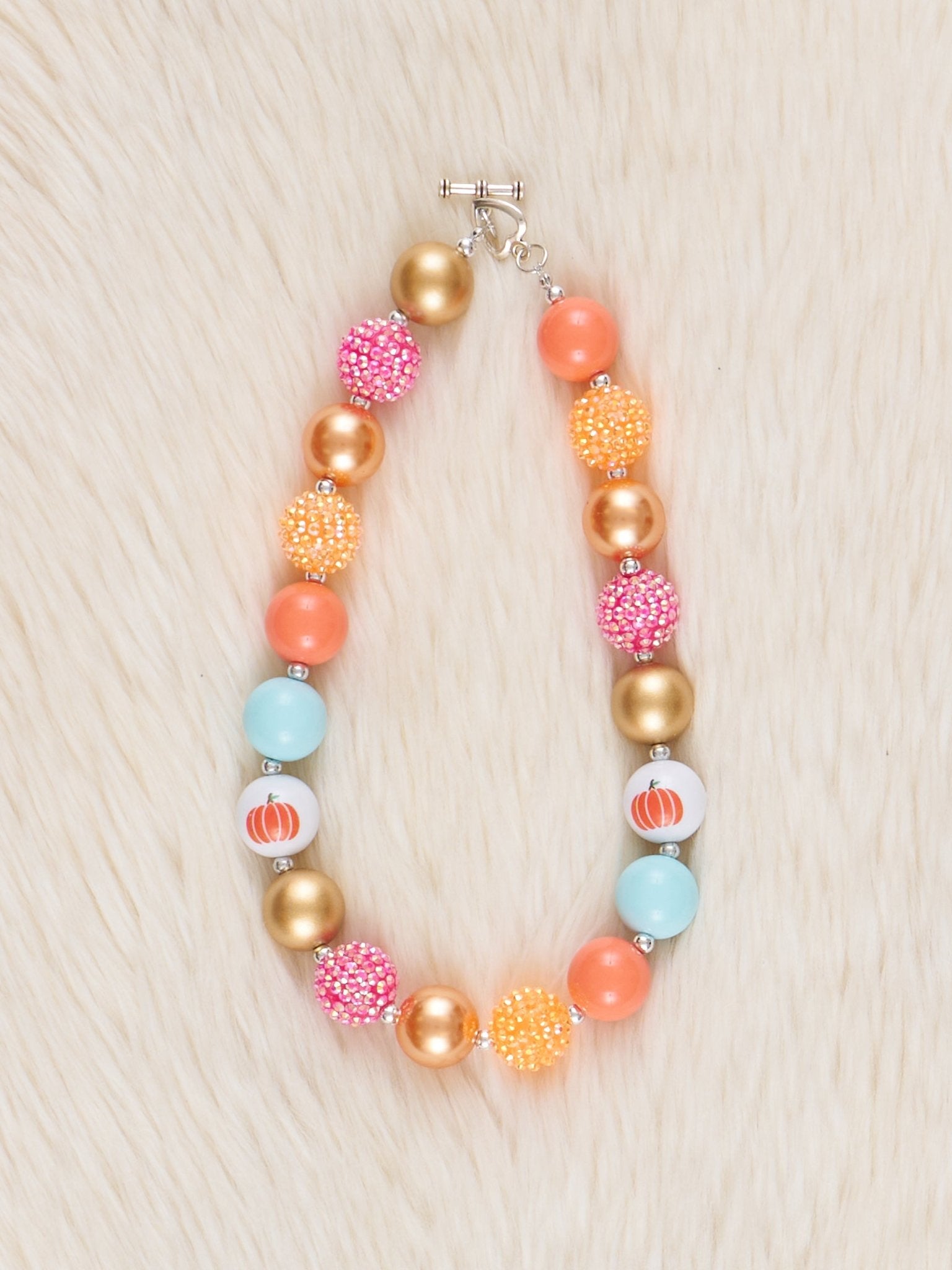 Teal & Orange Pumpkin Bubblegum Necklace - Marie Nicole Clothing