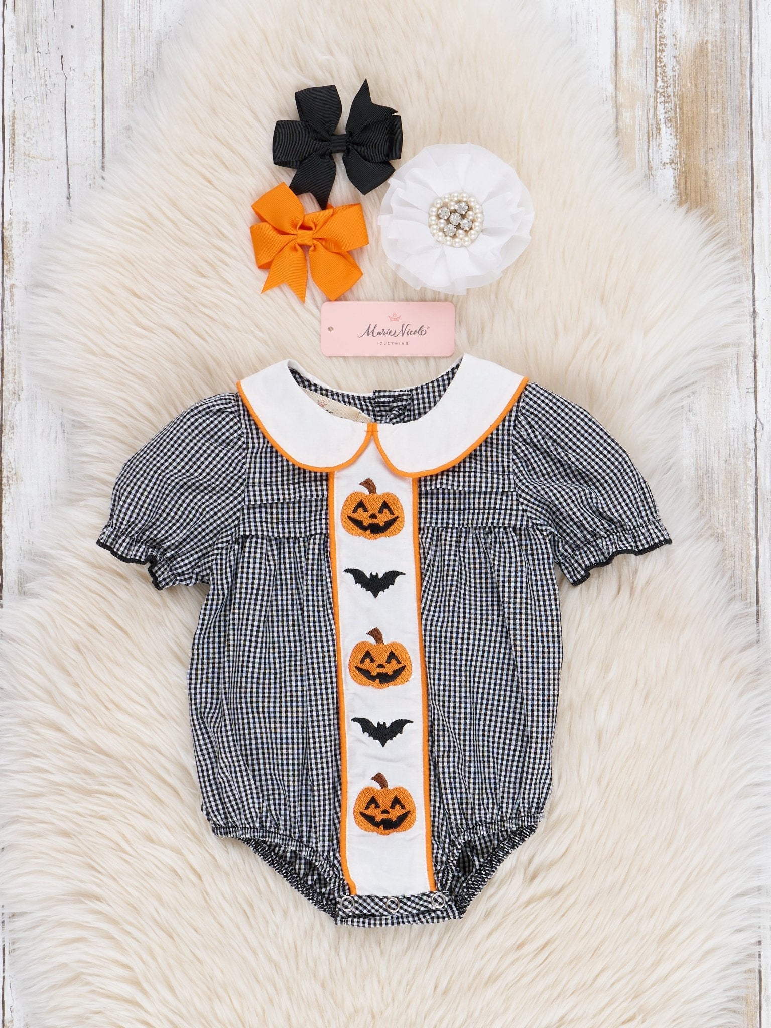 Black Gingham Bats & Jacks Bubble Romper - Marie Nicole Clothing