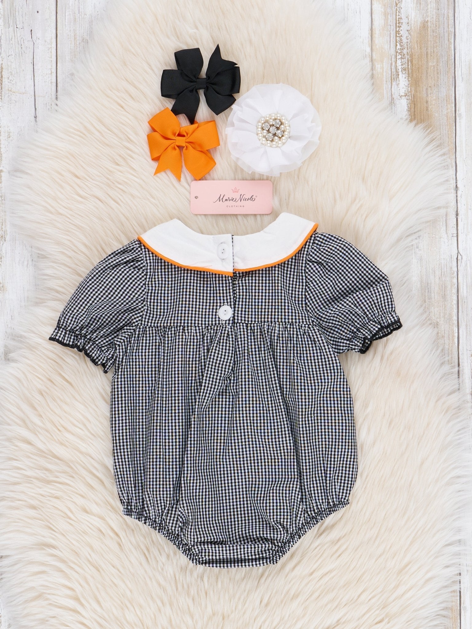 Black Gingham Bats & Jacks Bubble Romper - Marie Nicole Clothing