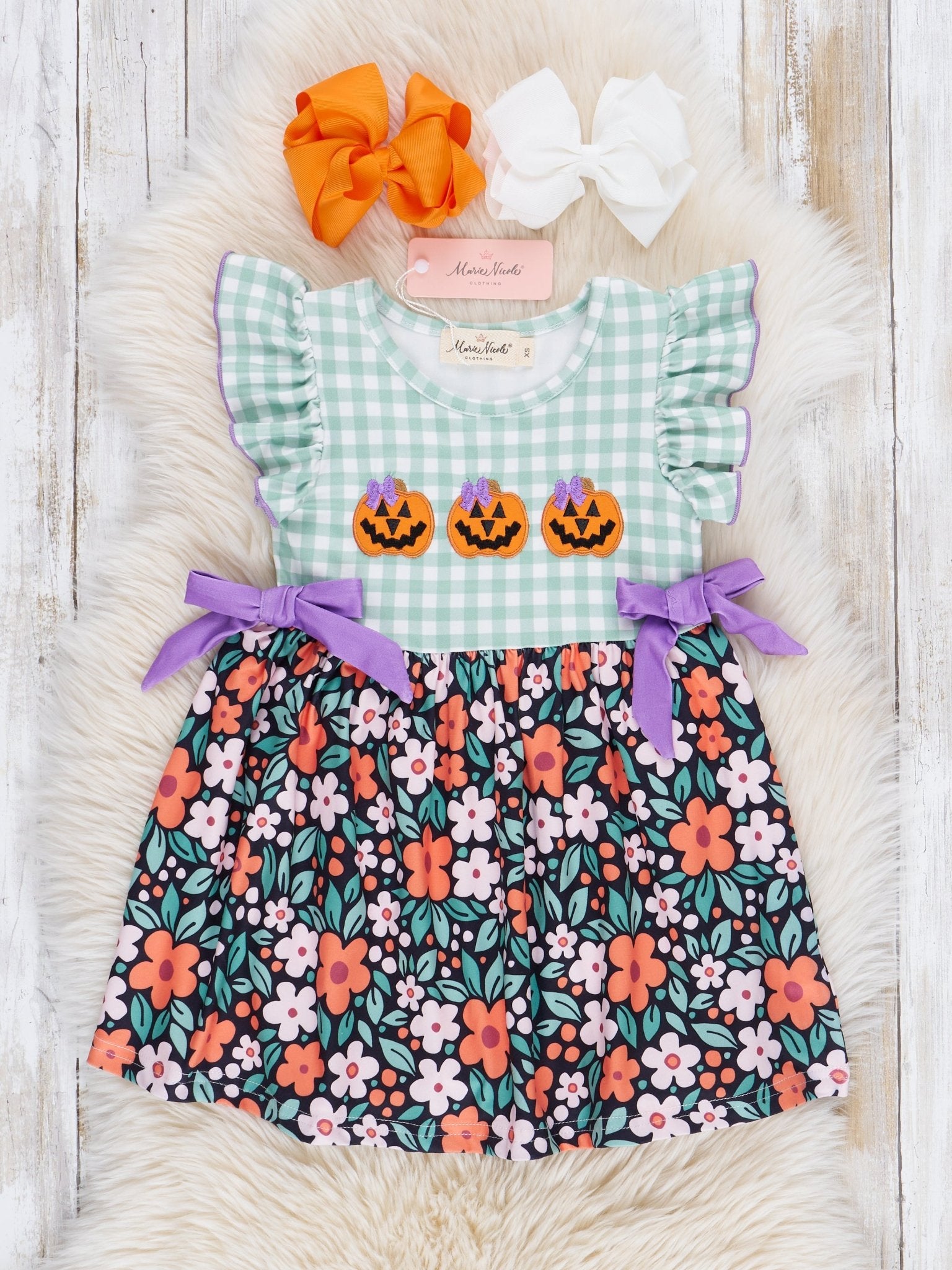 Jack - o - Lantern Florals Ruffle Dress - Marie Nicole Clothing