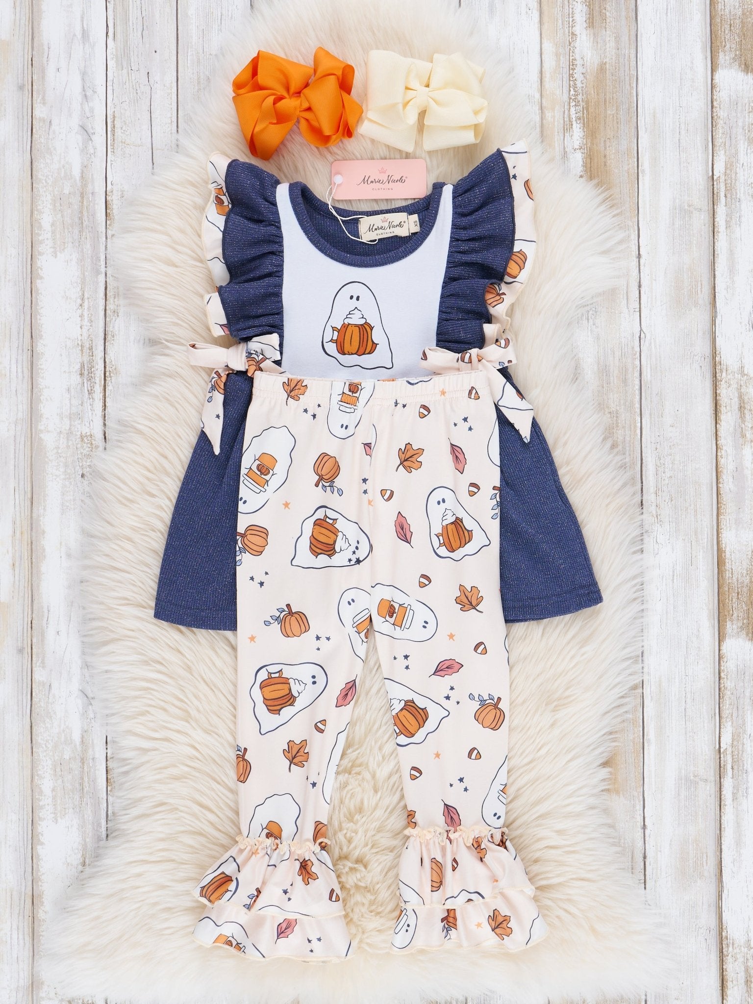 Pumpkin Spice Ghost Ruffle Outfit - Marie Nicole Clothing