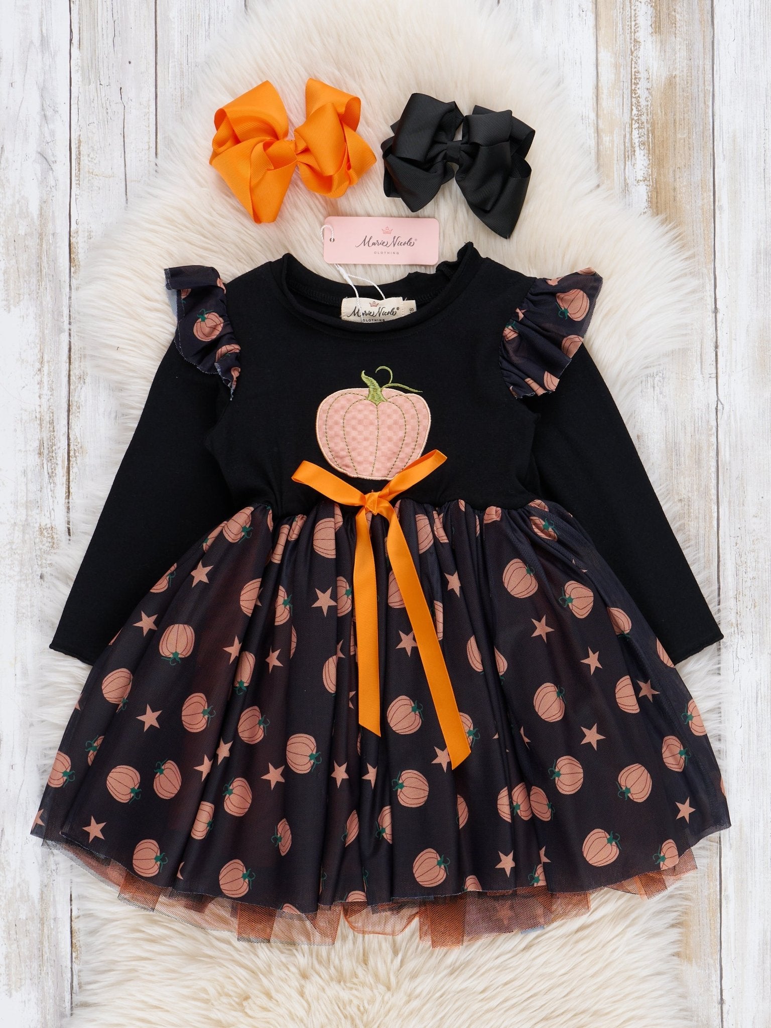 Black & Orange Starry Pumpkin Tulle Dress - Marie Nicole Clothing