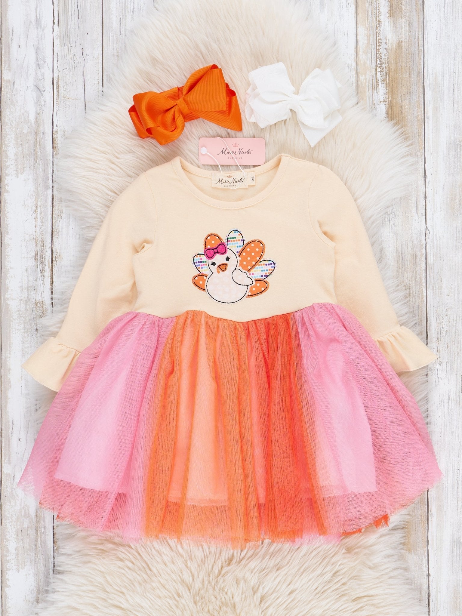Orange Embroidered Turkey Ruffle Tulle Dress - Marie Nicole Clothing