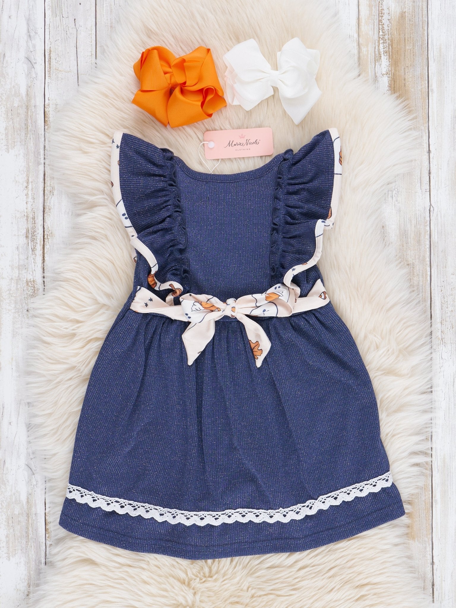 Pumpkin Spice Ghost Ruffle Dress - Marie Nicole Clothing