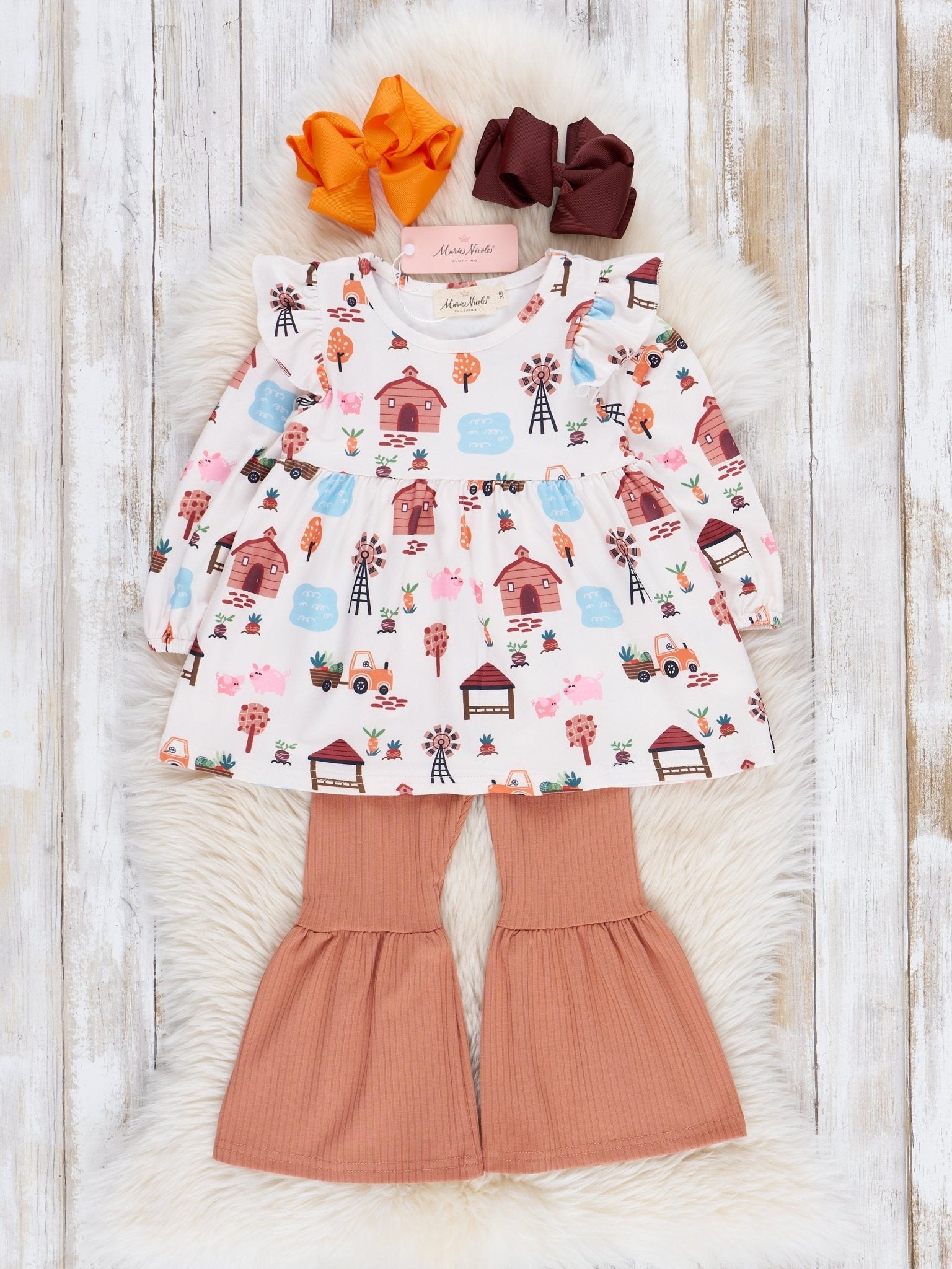 Tan Farmhouse Bell Bottom Outfit - Marie Nicole Clothing