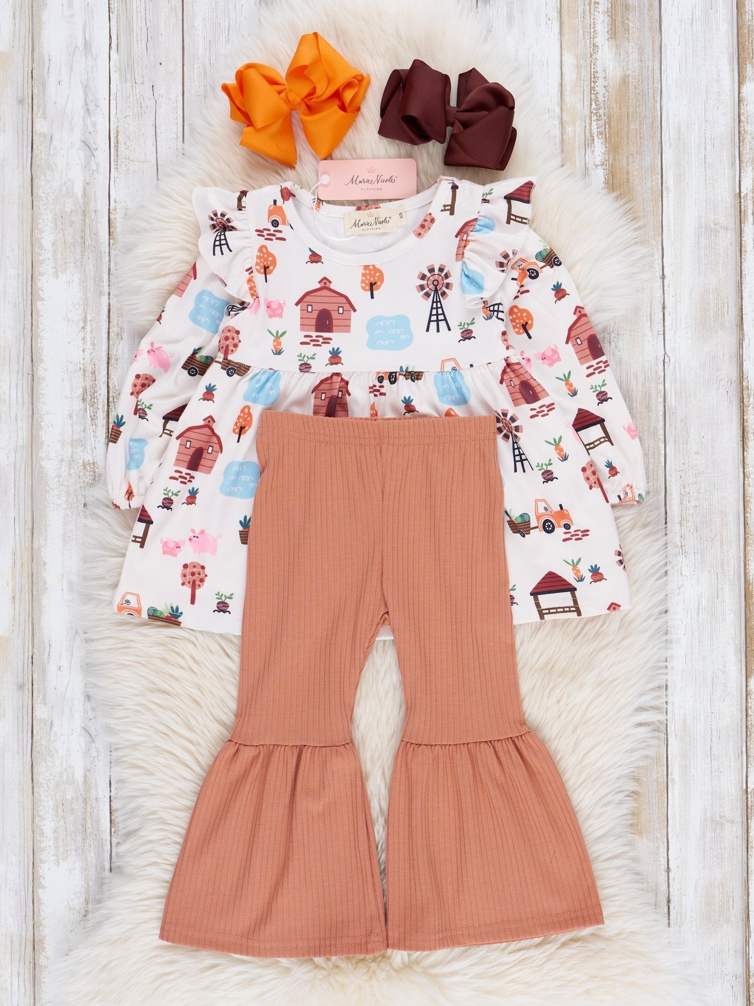 Tan Farmhouse Bell Bottom Outfit - Marie Nicole Clothing