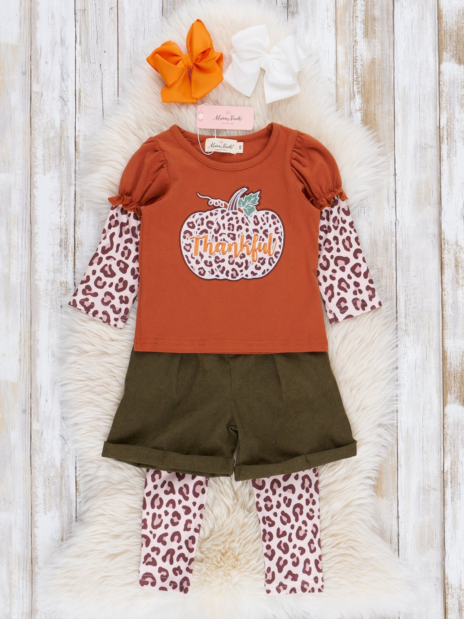 Bronze & Olive Leopard Pumpkin Suede Outfit w/ Shorts - Marie Nicole Clothing