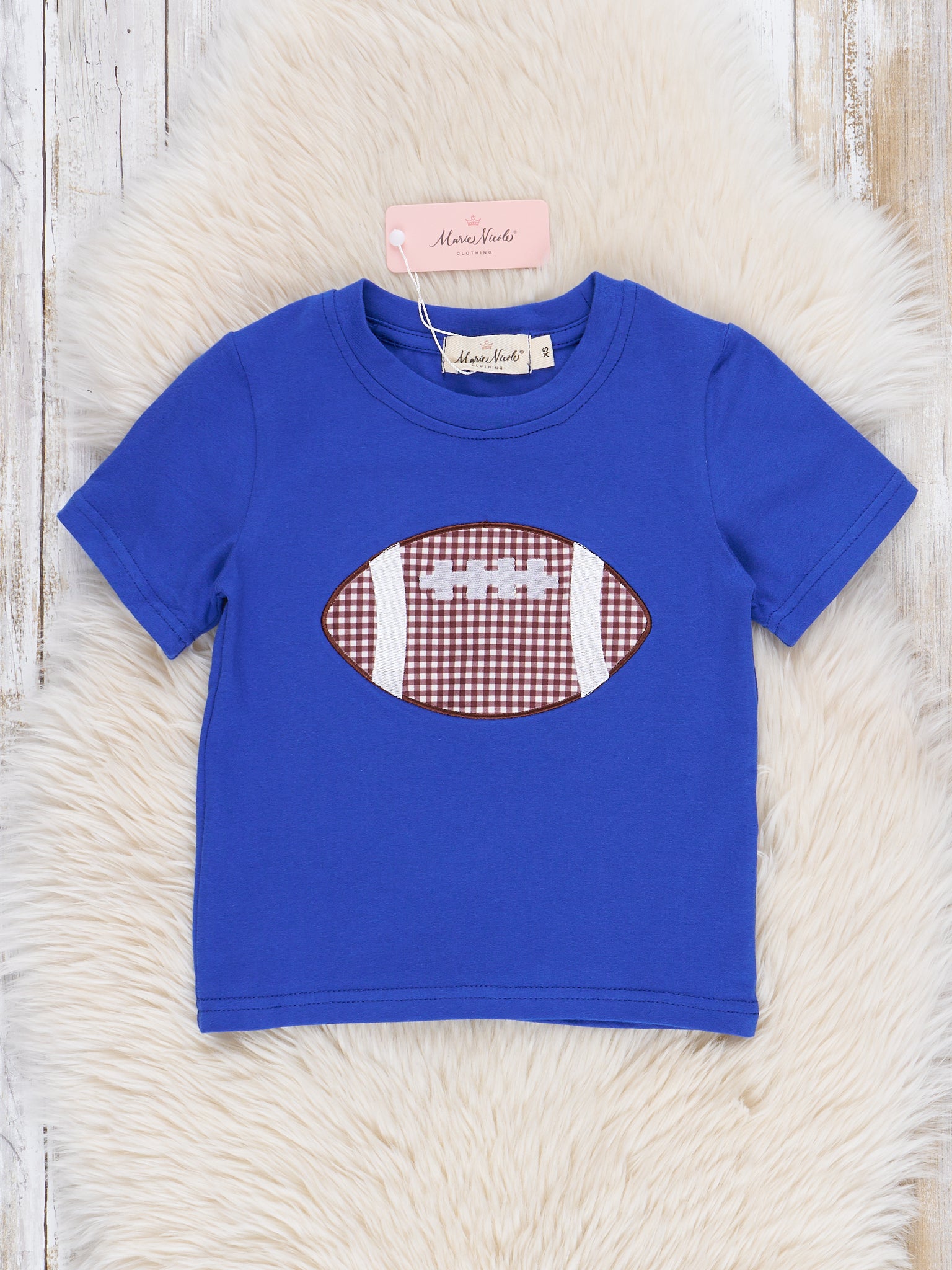 Blue Embroidered Football Shirt - Marie Nicole Clothing