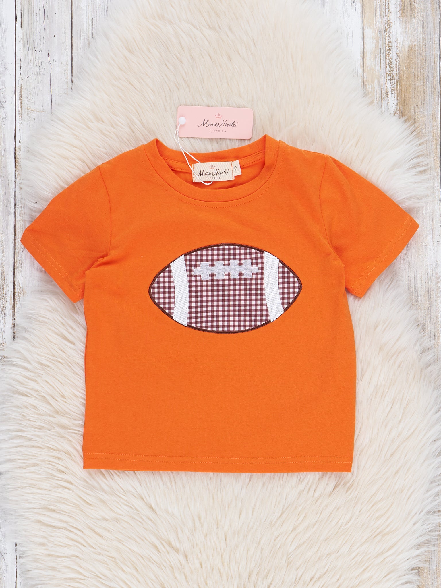 Orange Embroidered Football Shirt - Marie Nicole Clothing