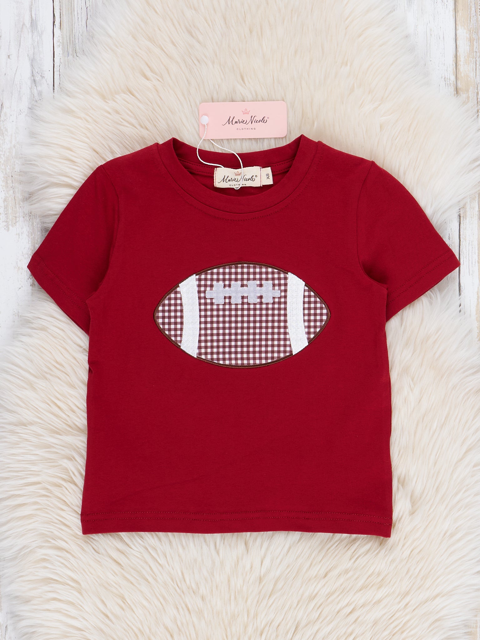 Burgundy Embroidered Football Shirt - Marie Nicole Clothing