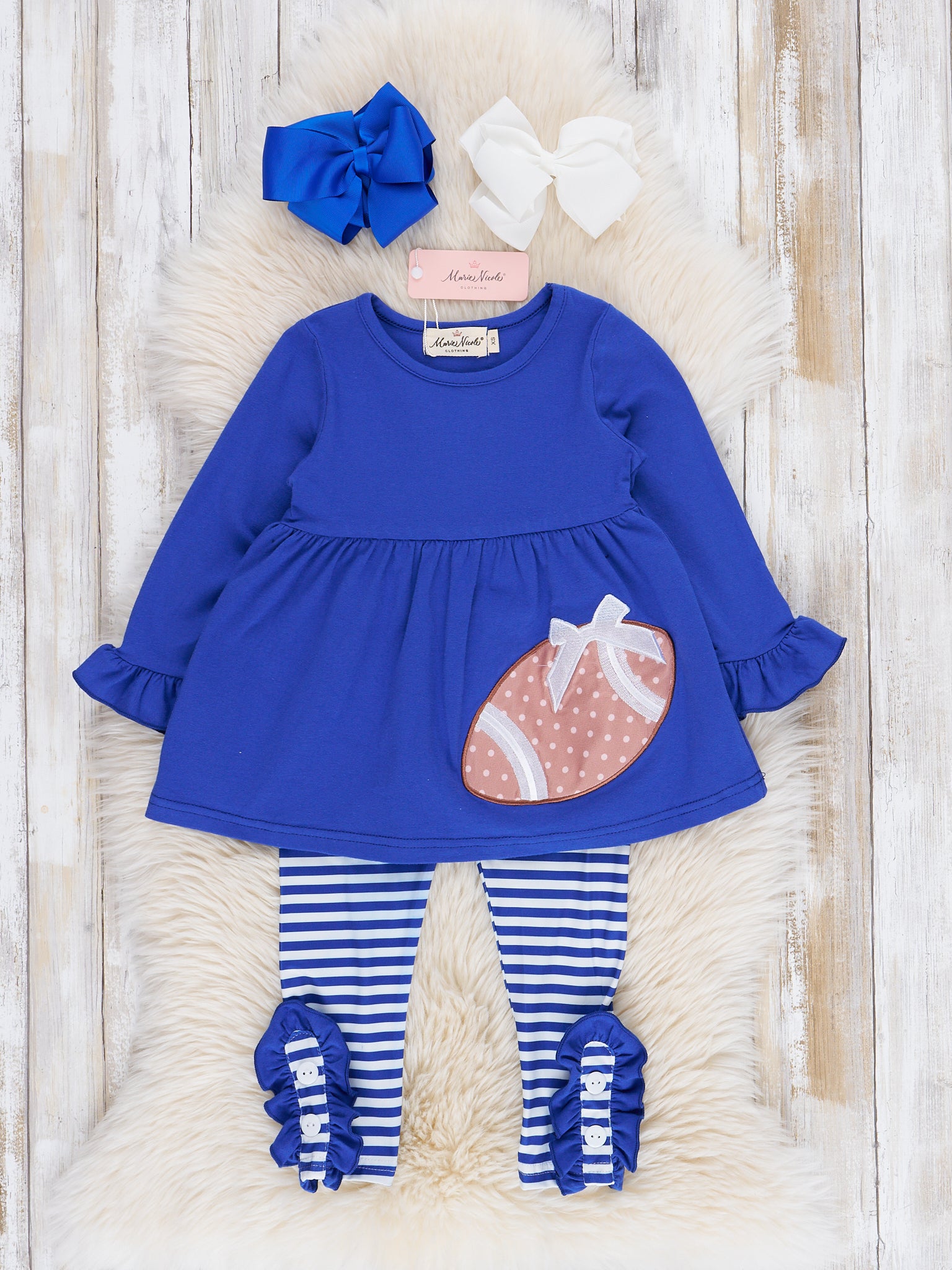 Blue Embroidered Football Ruffle Outfit - Marie Nicole Clothing