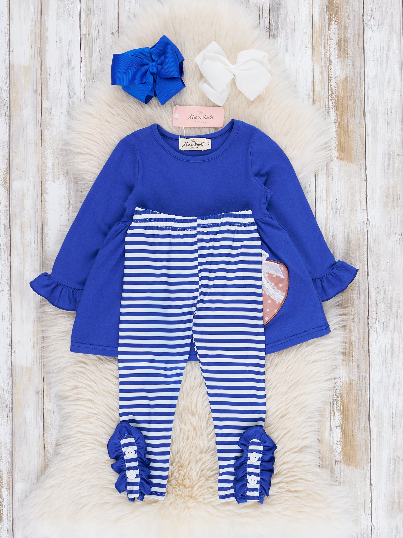 Blue Embroidered Football Ruffle Outfit - Marie Nicole Clothing