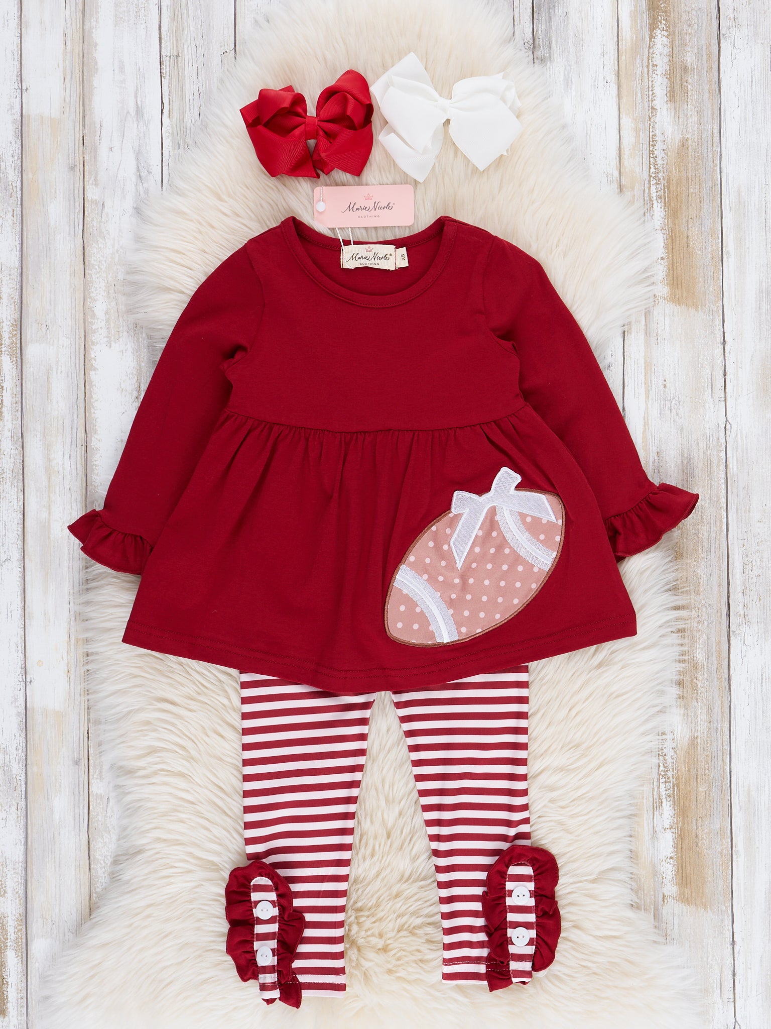 Burgundy Embroidered Football Ruffle Outfit - Marie Nicole Clothing
