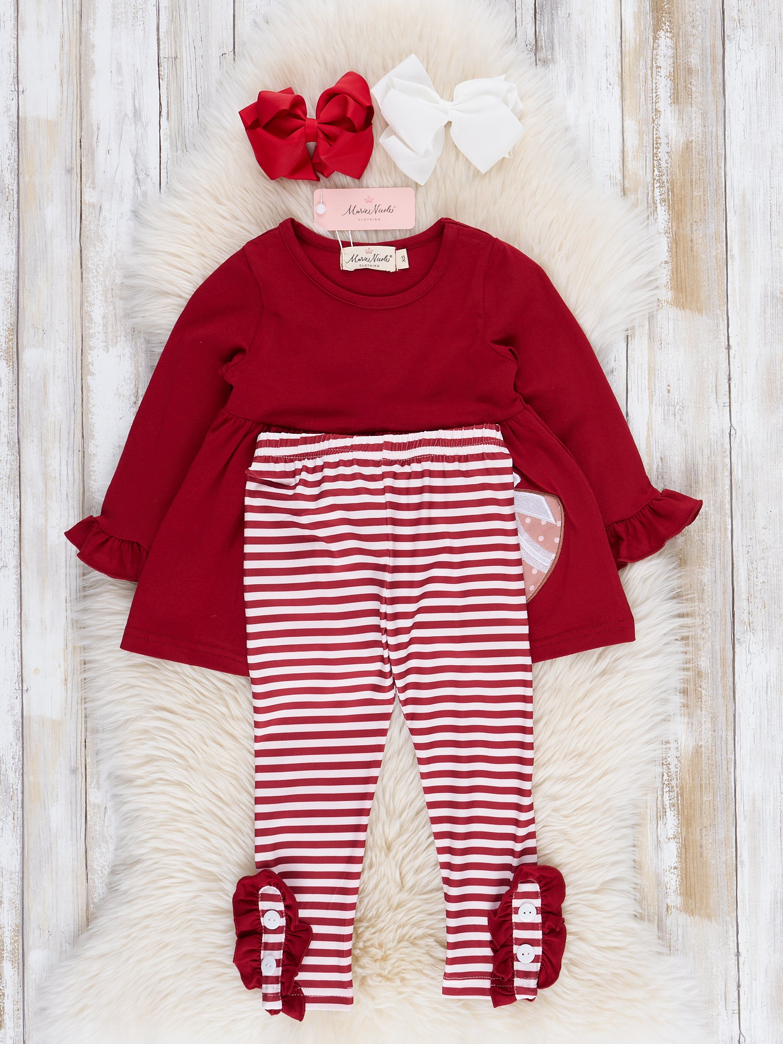 Burgundy Embroidered Football Ruffle Outfit - Marie Nicole Clothing