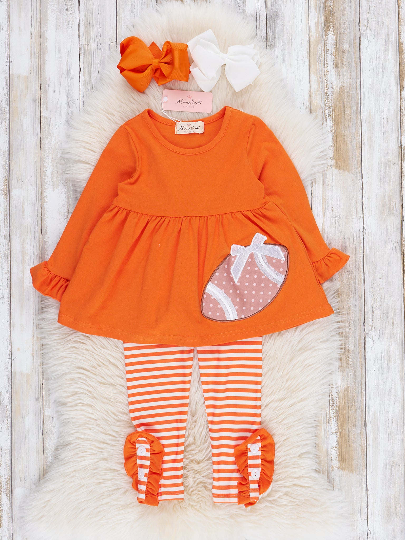 Orange Embroidered Football Ruffle Outfit - Marie Nicole Clothing