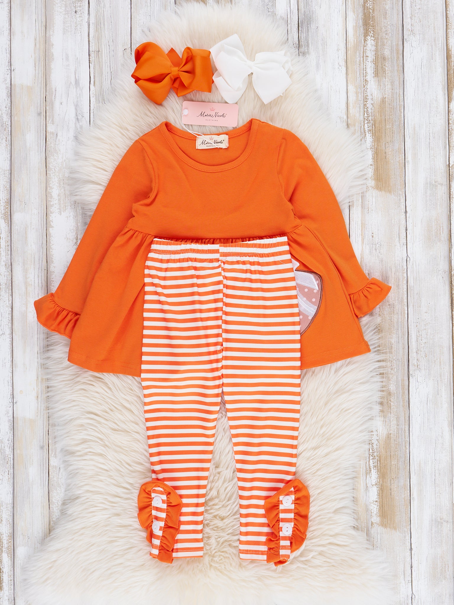 Orange Embroidered Football Ruffle Outfit - Marie Nicole Clothing