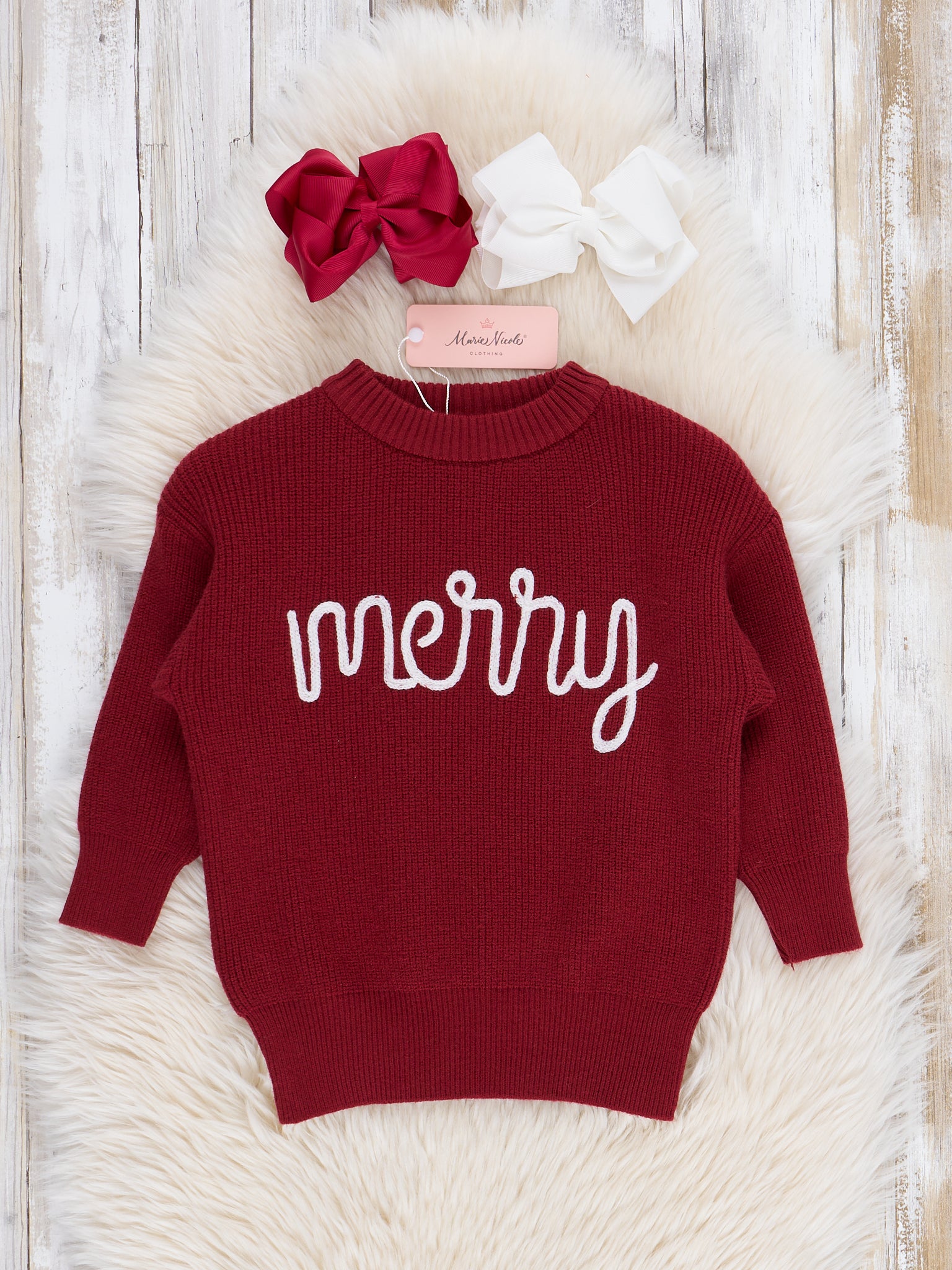 Happy Christmas Embroidered Sweater - Marie Nicole Clothing
