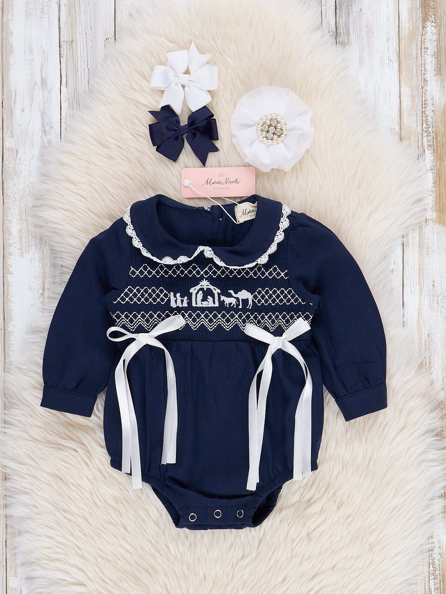 Nativity Scene Smocked Bubble Romper - Marie Nicole Clothing