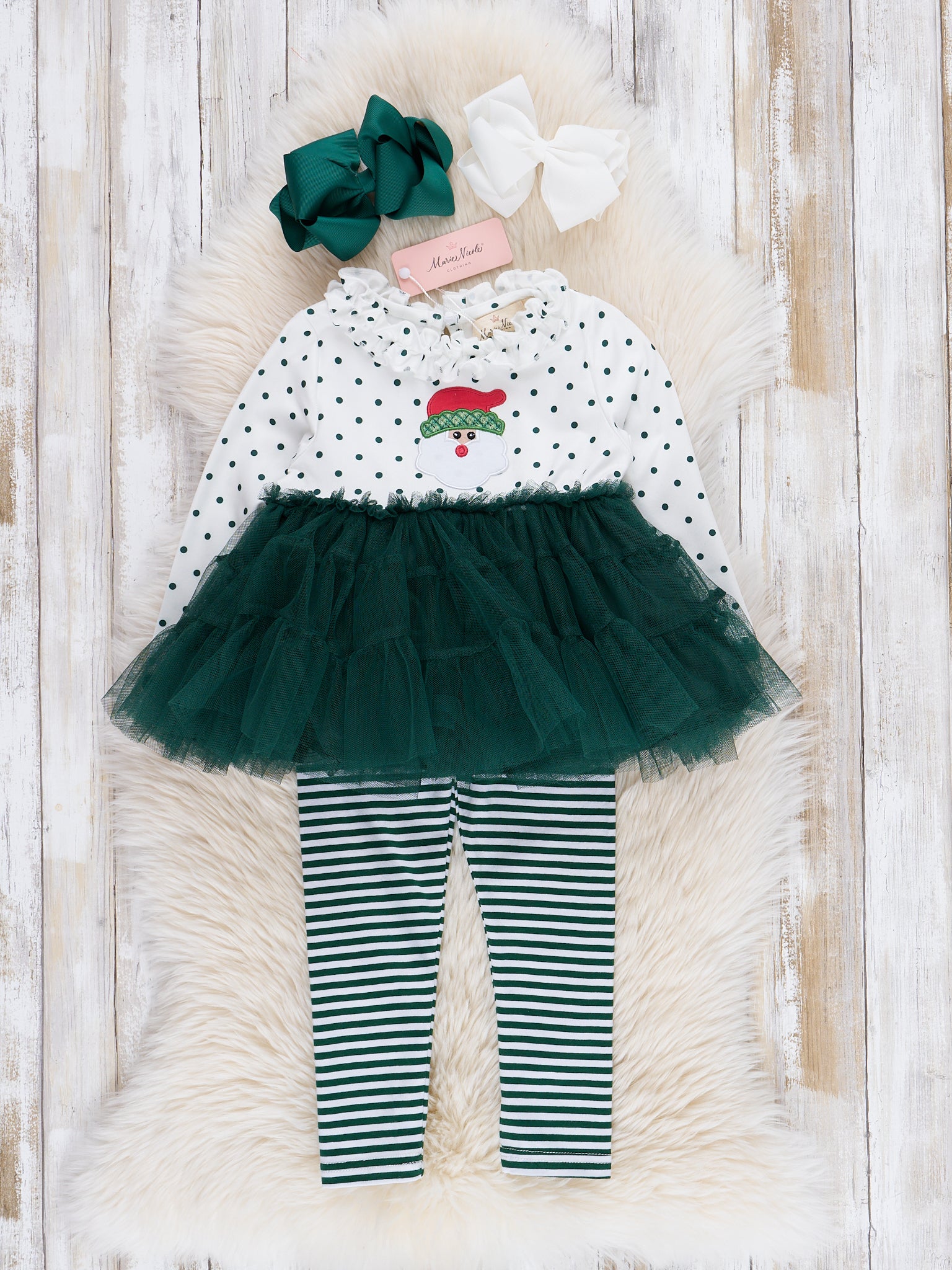 Green Embroidered Santa Tulle Outfit - Marie Nicole Clothing