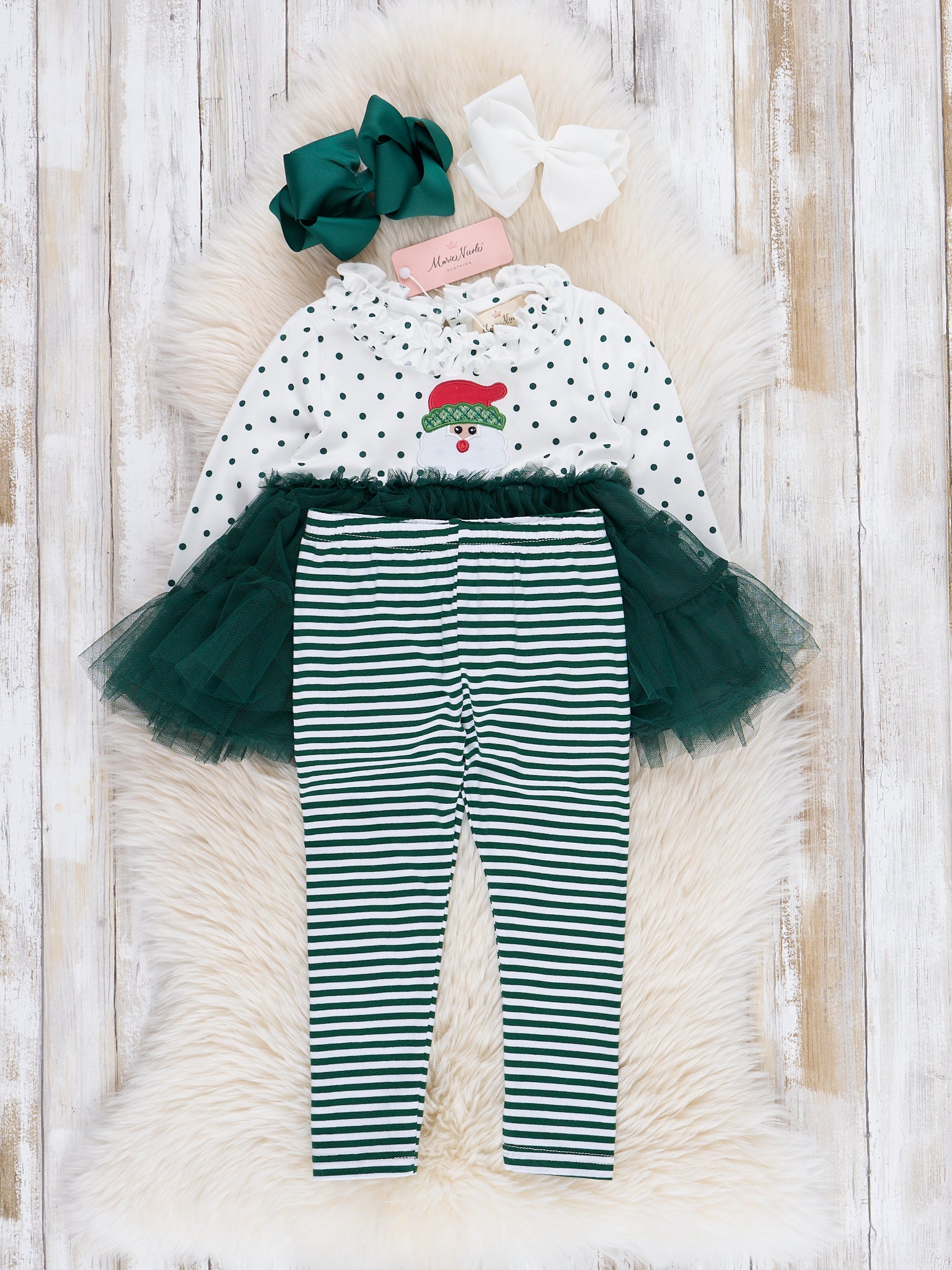 Green Embroidered Santa Tulle Outfit - Marie Nicole Clothing