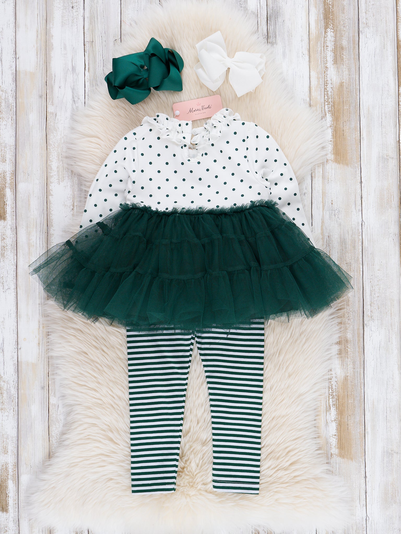 Green Embroidered Santa Tulle Outfit - Marie Nicole Clothing