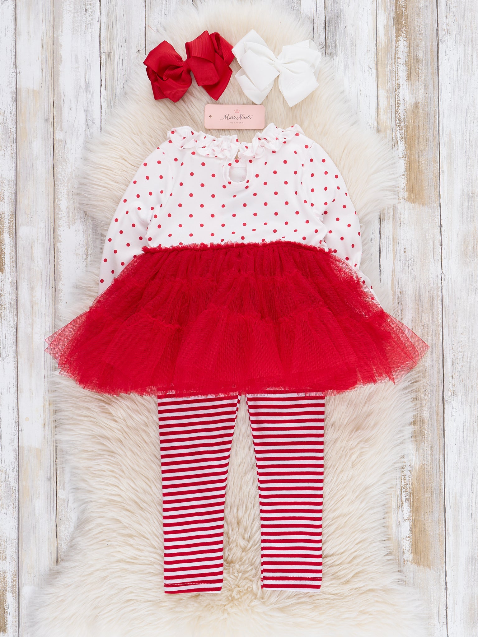 Red Embroidered Christmas Tree Tulle Outfit - Marie Nicole Clothing