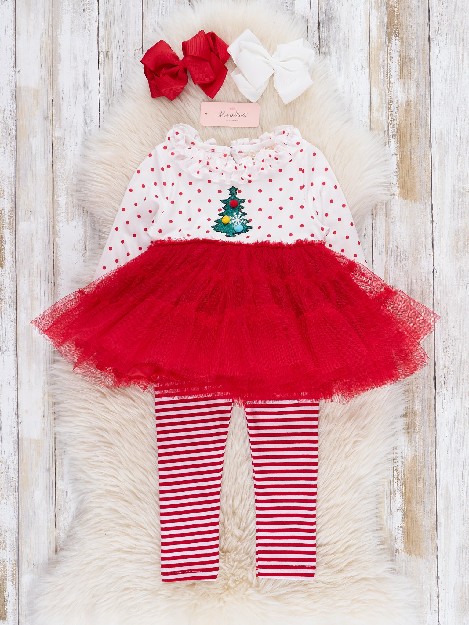 Red Embroidered Christmas Tree Tulle Outfit - Marie Nicole Clothing