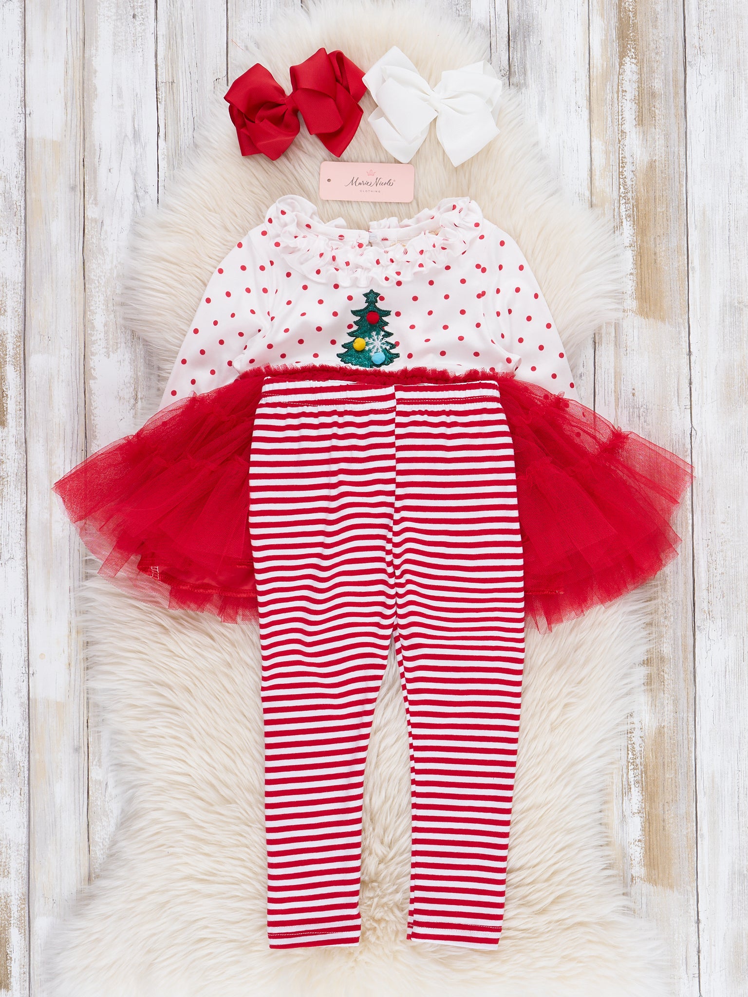 Red Embroidered Christmas Tree Tulle Outfit - Marie Nicole Clothing