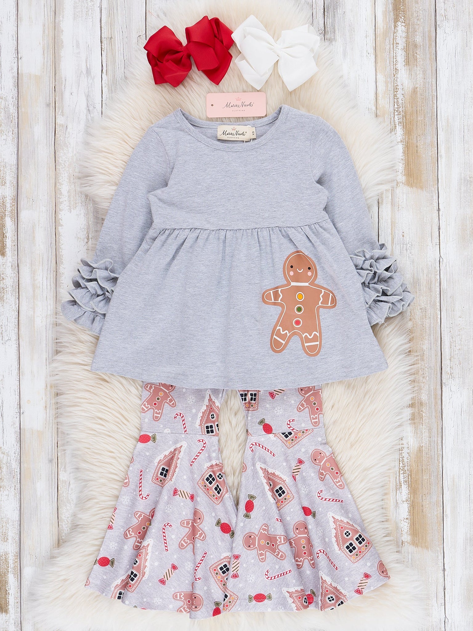 Grey Gingerbread Bell Bottom Outfit - Marie Nicole Clothing