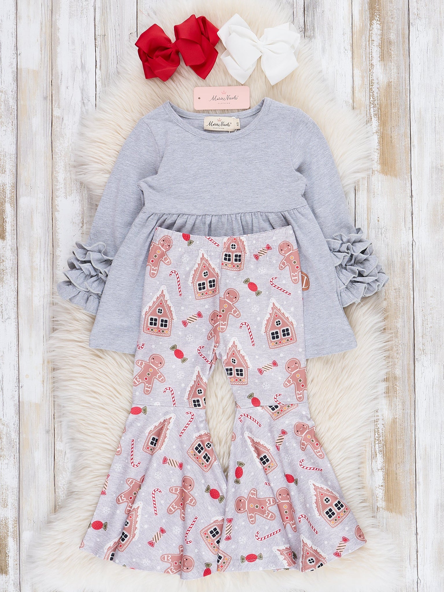 Grey Gingerbread Bell Bottom Outfit - Marie Nicole Clothing