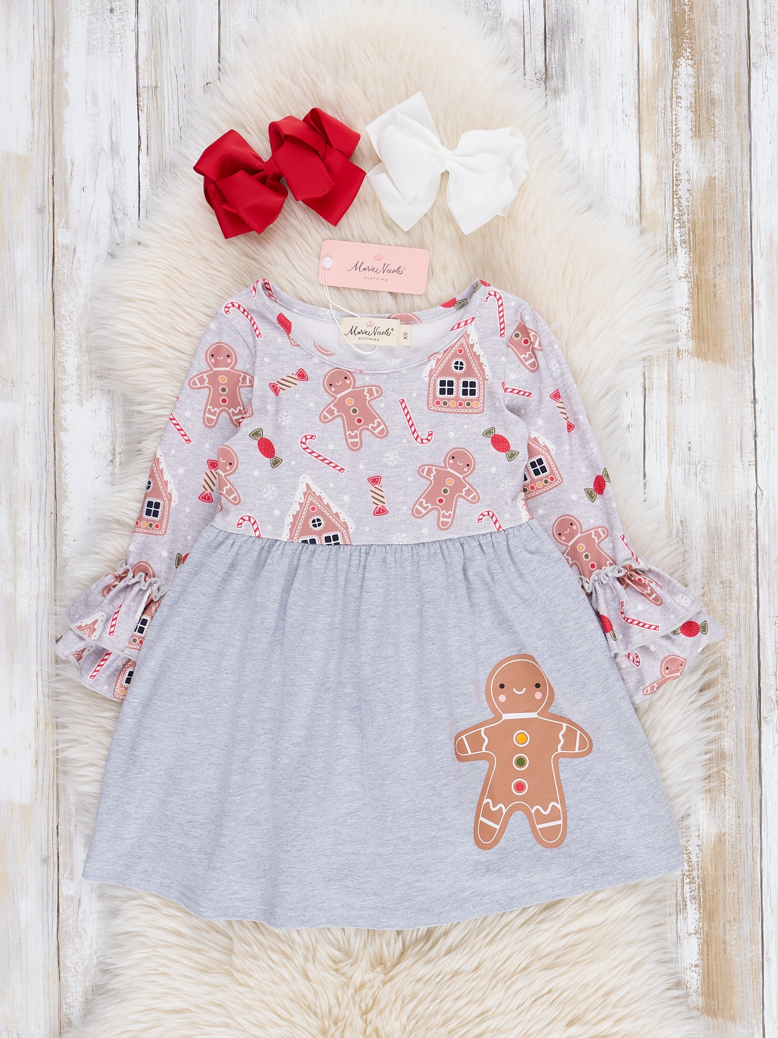 Grey Gingerbread Bell Sleeve Swing Dress - Marie Nicole Clothing