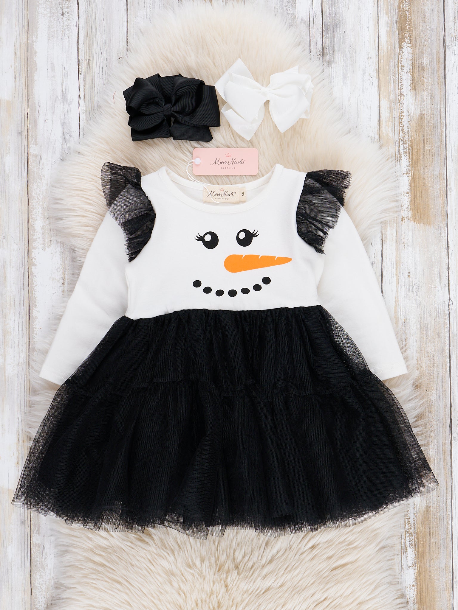 Black & White Snowman Tulle Dress - Marie Nicole Clothing