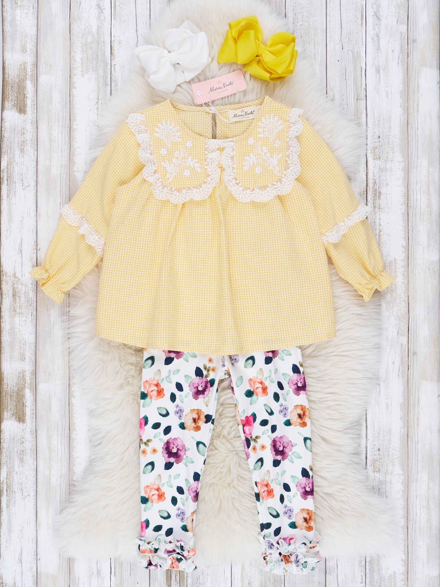 Buttercup Embroidered Watercolor Floral Ruffle Outfit - Marie Nicole Clothing