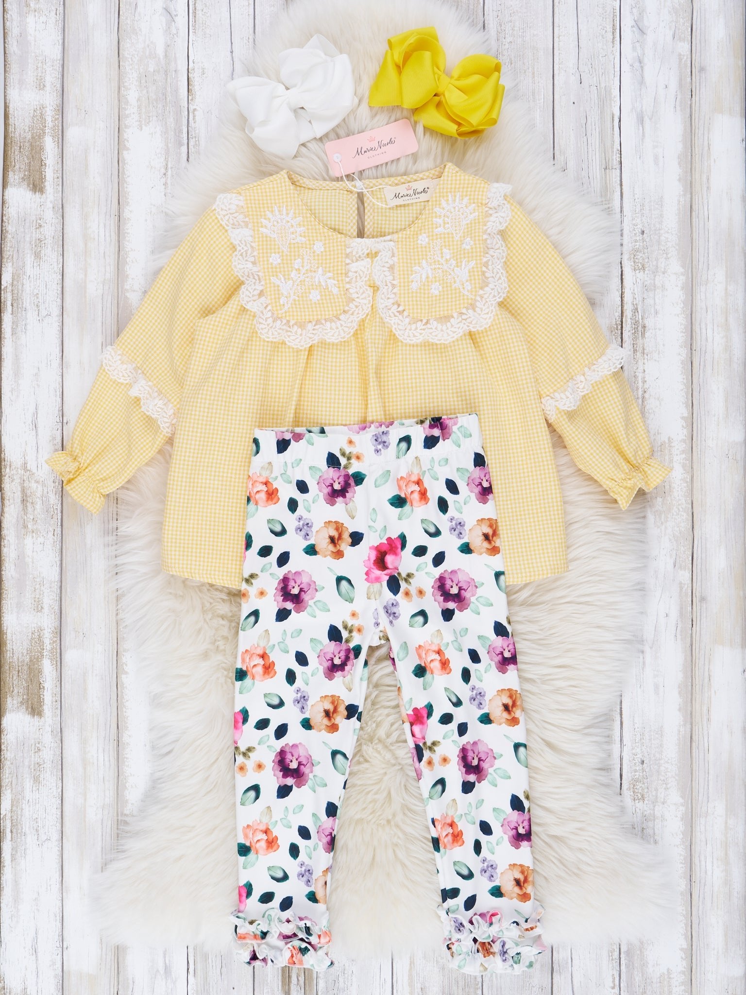 Buttercup Embroidered Watercolor Floral Ruffle Outfit - Marie Nicole Clothing