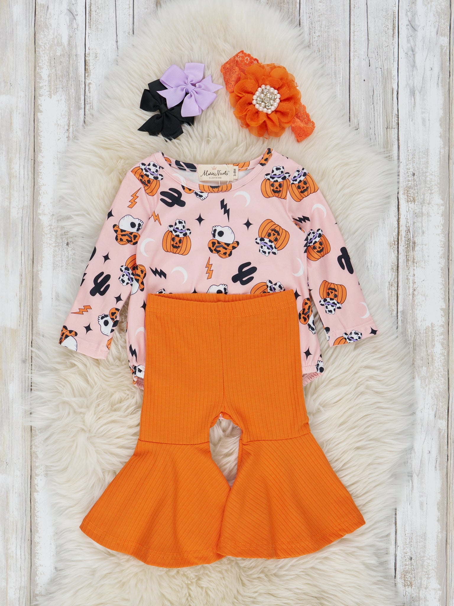 Cowboy Pumpkins Bell Bottom Romper Outfit - Marie Nicole Clothing