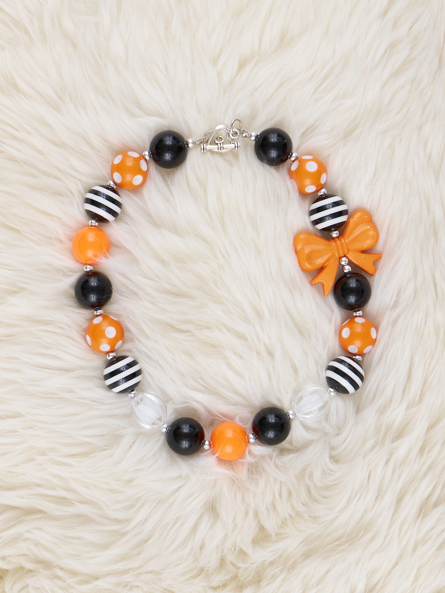 Black & Orange Bow Charm Bubblegum Necklace - Marie Nicole Clothing
